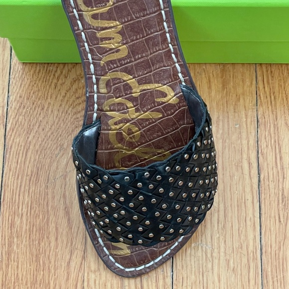 SAM EDELMAN Geraldine Studded Basketweave Black Leather Slides Women’s Sz 6 NEW - Picture 7 of 10